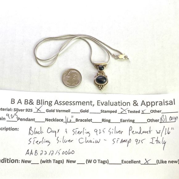 AAB# Italian Sterling 925 Silver & Black Oynx Necklace - Picture 11 of 11